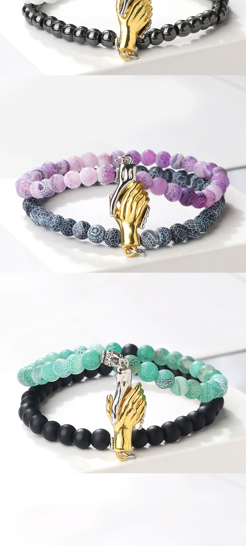 double ring asymmetrical turquoise matte couple bracelet popular circle chain set hand jewelry spot_voghion.com