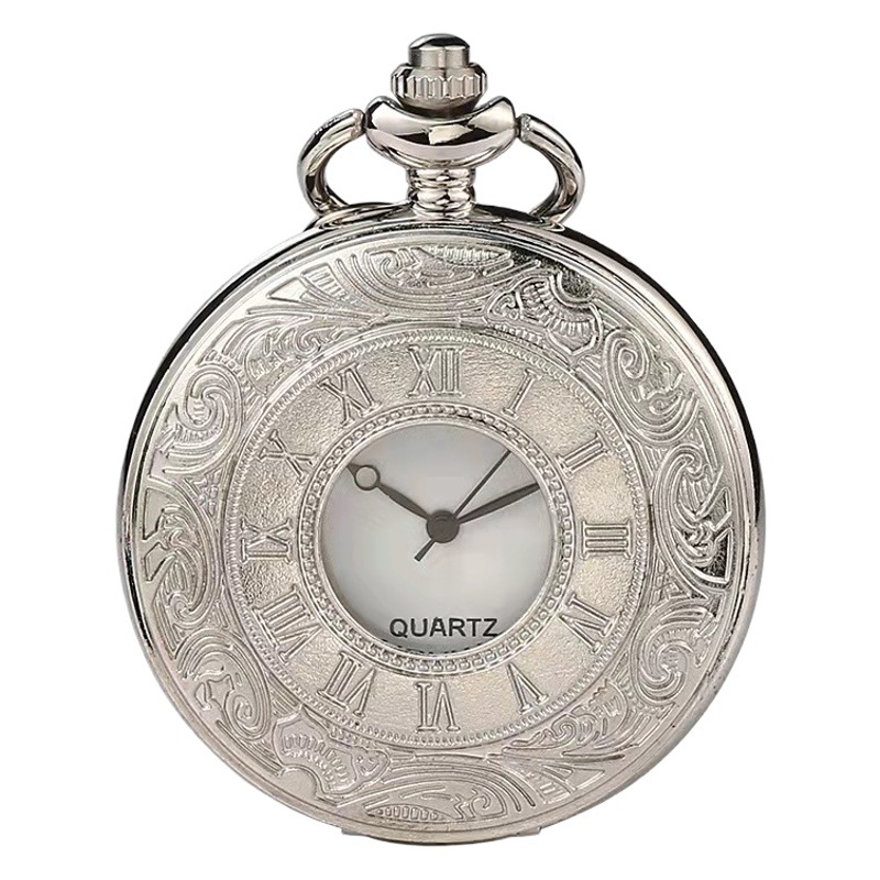 Factory Direct Sales Fashion Pastoral Style Retro Roman Pocket Watch Large Dual Display Roman Scale Flip Quartz Watch