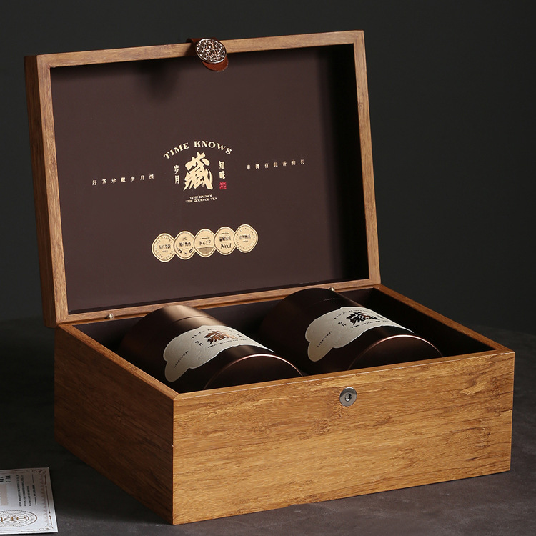 高档大红袍茶叶包装盒空礼盒钛合金密封茶叶罐红茶绿茶半斤装竹盒