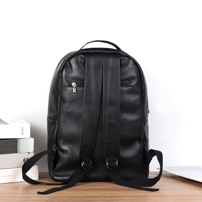 Ba lô da bò lớp đầu dung tích lớn nam da thật 29×20×41 cm — Màu đen