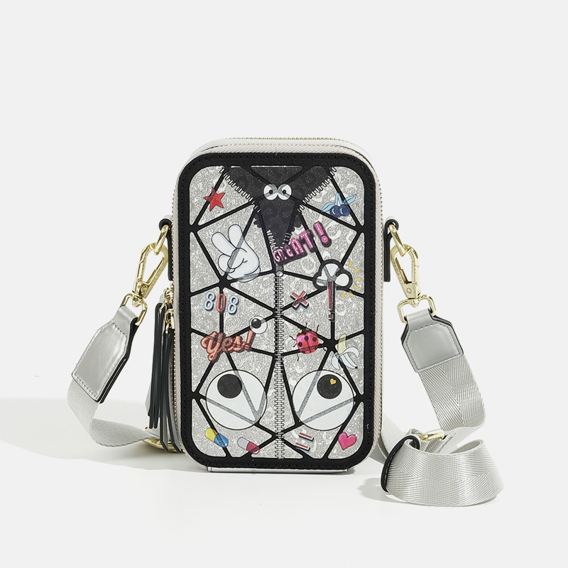 Sequinilla especial para mujeres bolsas de teléfono móvil empalmado impresión tarjeta de cremallera bolsas de cámara diseño de moda 2664 #