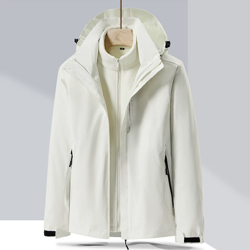 Осенне-зимняя уличная штурмовая одежда для мужчин и женщин Съемный двухкомпонентный утолщенный водонепроницаемый дышащий альпинистский костюм «Три в одном» на флисовой подкладке