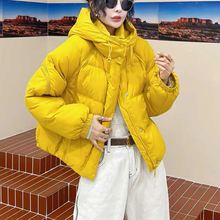 2025冬季韩系连帽加厚保暖白鸭绒面包服外套时尚洋气短款羽绒服女