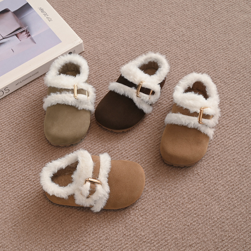 Winter girls' cartoon teddy bear with thick velvet for children's boys' baby walking shoes_voghion.com