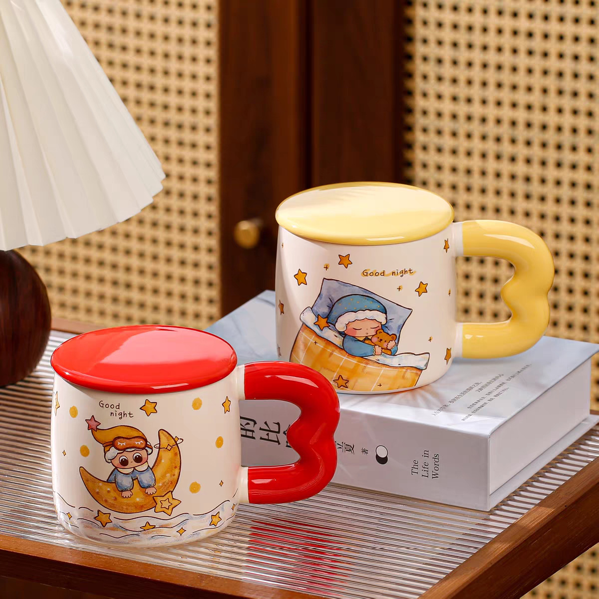 Buenas noches oso cartón de dibujos animados taza de regalo de alta cara casera taza de café de leche de mano regalo taza de cerámica