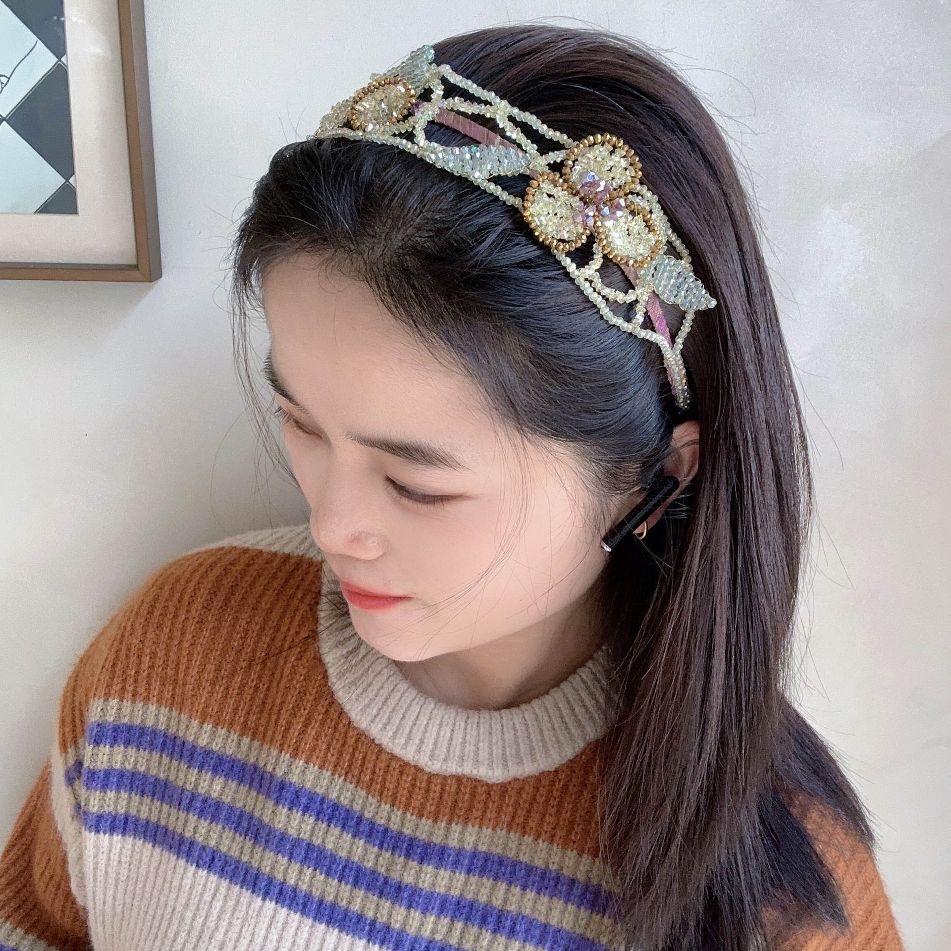 Women's Sweet Geometric Artificial Crystal Beaded Hair Band display picture 7
