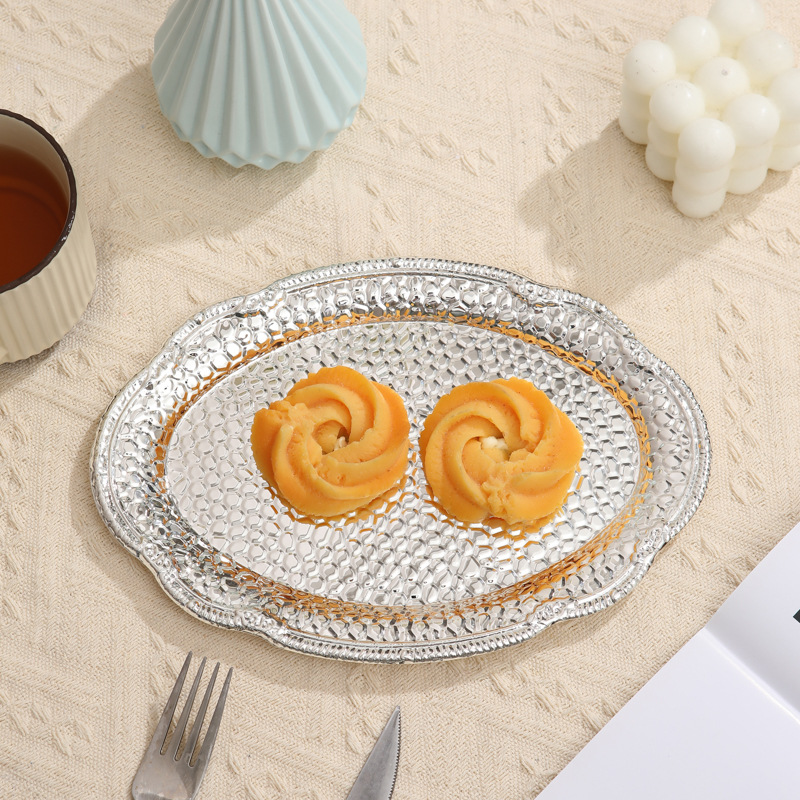 Ff Dessert Plate Retro Creative Fruit Plate Steak Flat Plate Household Dish Plate Dinner Plate Necklace Earring Storage Plate