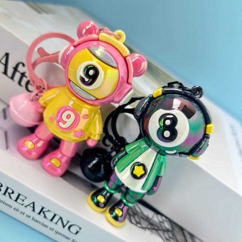New Couple Plated Black 8 Keychain Cute Billiards Key Chain Billiards Cartoon Doll Small Pendant Small Gift