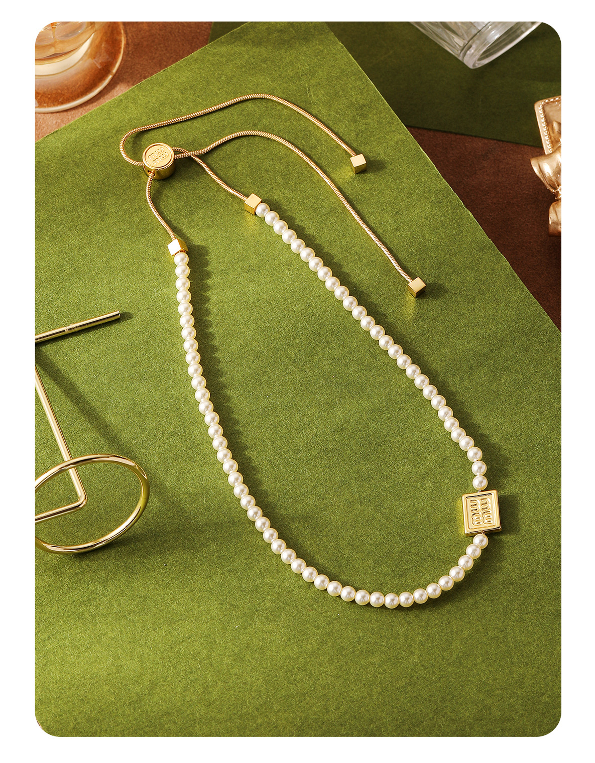 Charms, Necklace Classification Copper Chain Material 1 Piece Quantity Women's Imitation Pearl Brass Beaded Geometric Pearl Charms Necklace Brass Jewelry