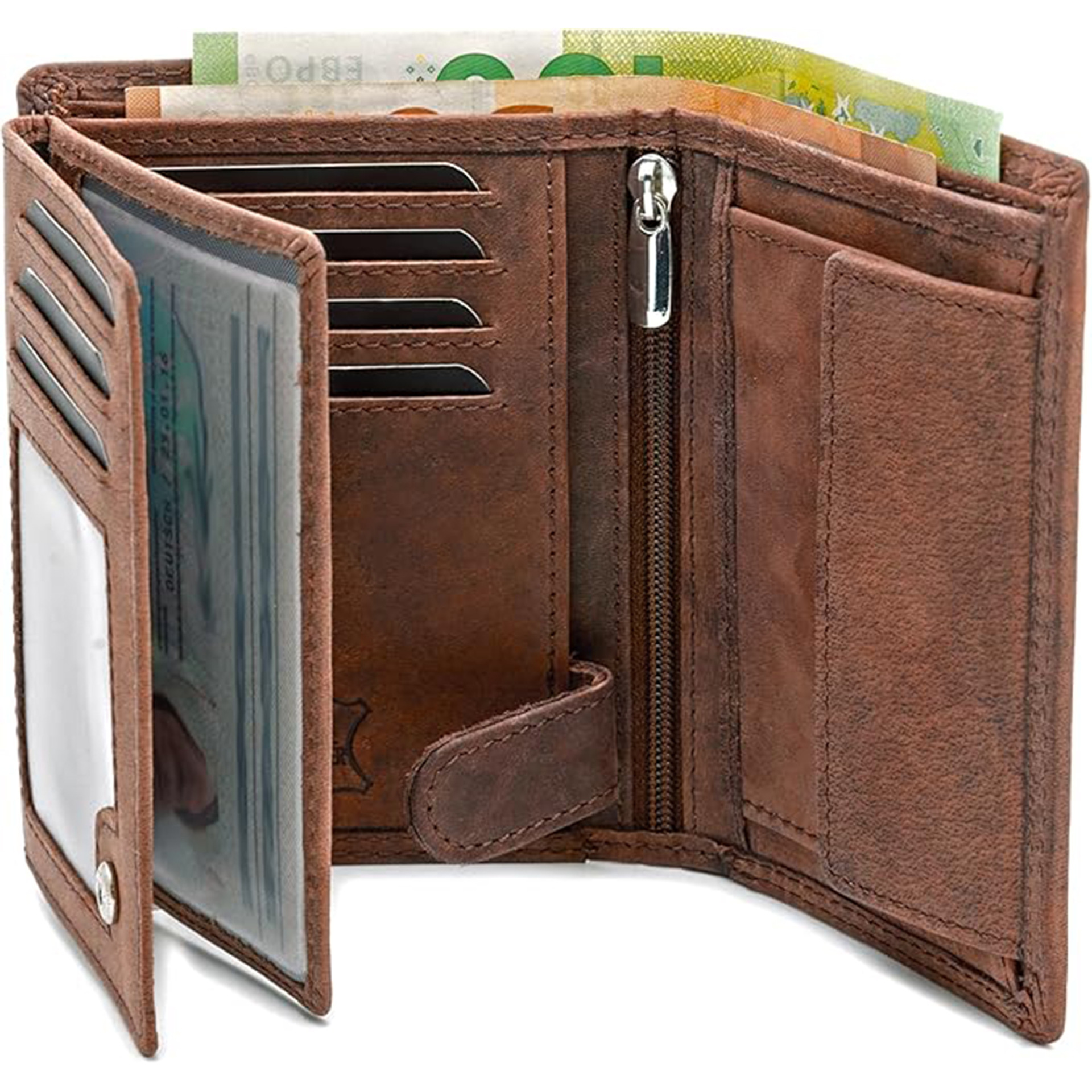 Cartera corta de gran capacidad de Amazon Cartera antimagnética multifuncional para hombre Patrón de lichi Cartera de negocios con cremallera plegable