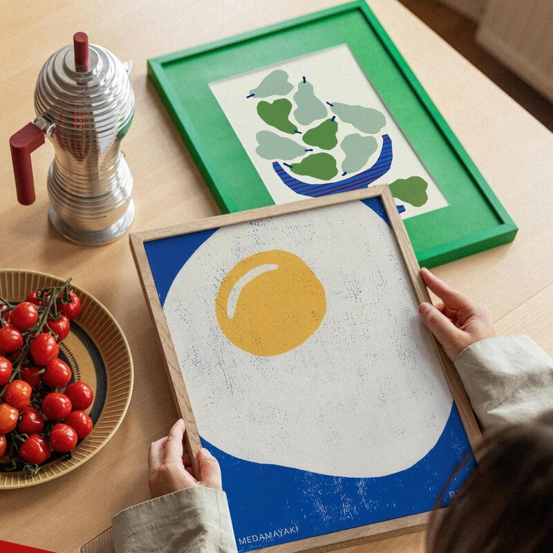 Fried Egg and Pear Restaurant Poster Wall Art Modern Minimalist Abstract Living Room Decorative Painting Food Photography Prop Wall Sticker