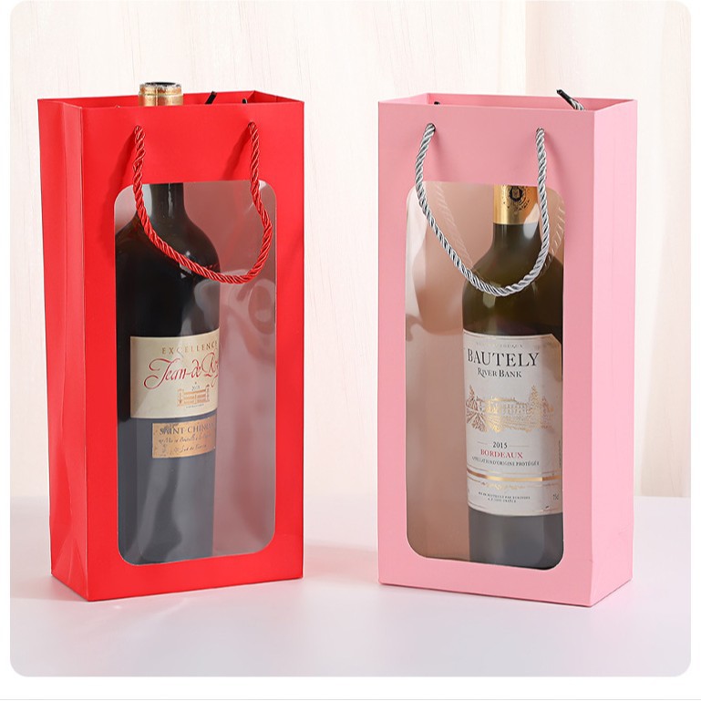 开窗礼品袋伴手礼感竖款特大号手提袋大尺寸情人节礼袋红酒袋