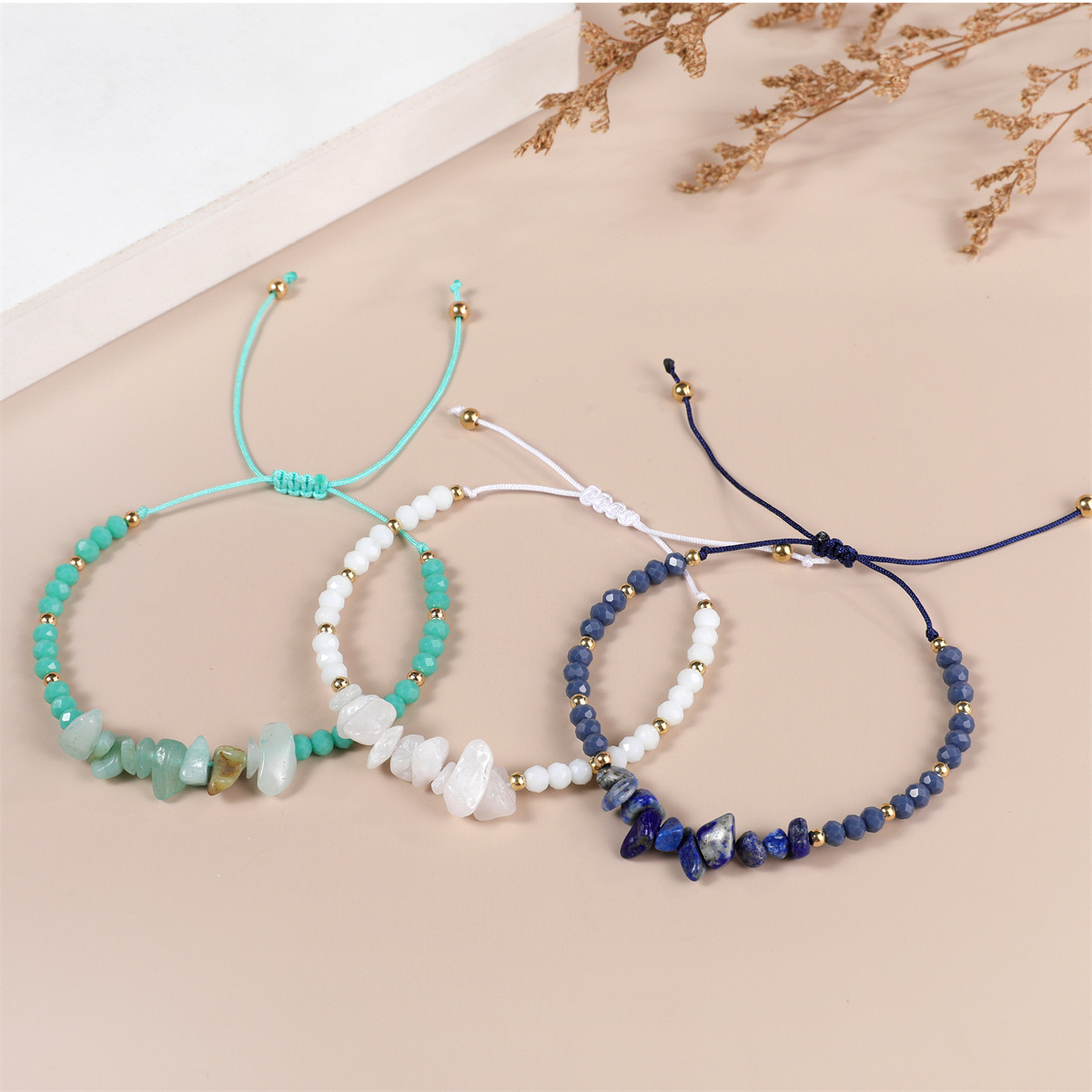Geometric Pattern Ethnic Style Geometric Artificial Crystal Natural Stone Beaded Unisex Drawstring Bracelets