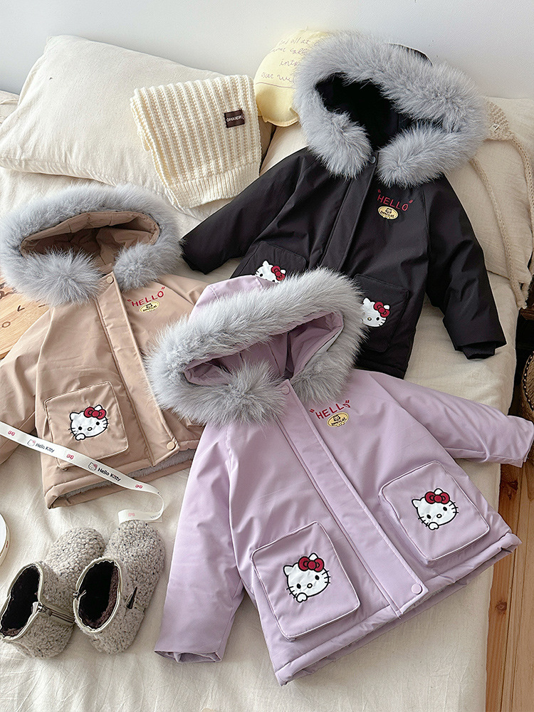 [en stock] 2025 chicas coreanas de invierno superan el cuello de cabello grande ocio, chaqueta gruesa para chicas pequeñas