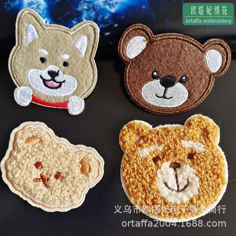 新小熊刺绣贴毛巾绣布贴毛线绣毛衣贴卡通补丁贴服装布标夹克辅料