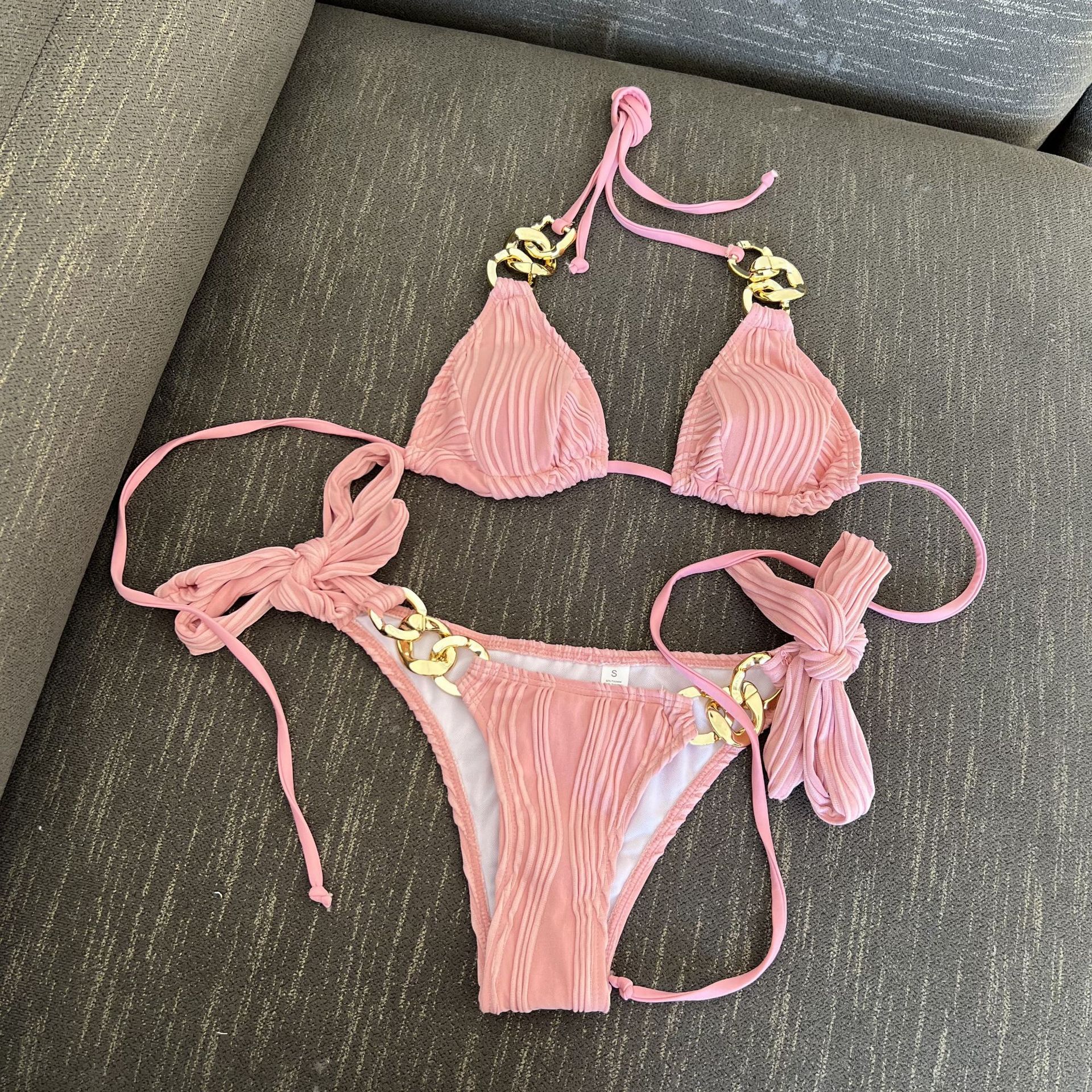 182g Weight Sexy Feel Of Sensation Mid Waist Panties Waist Bralette Bra Category Polyester Fabric Type 2 Pieces Set Quantity Swimming Pool, Beach Occasion Solid Color Pattern Women's Gender Women's Solid Color 2 Pieces Set Bikinis Swimwear 无