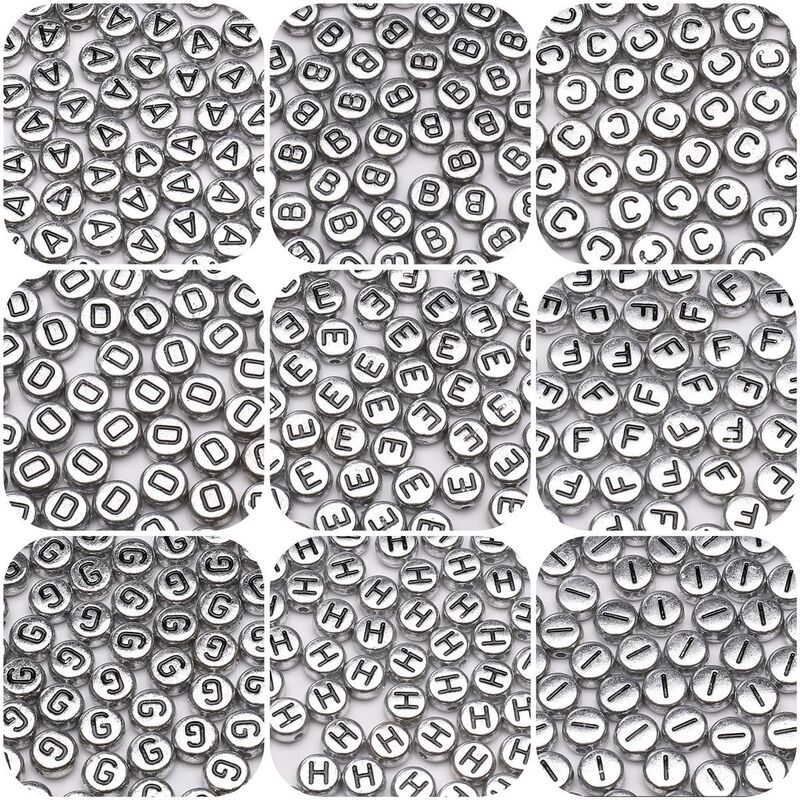 4x 7mm acrylic English letter silver black diy handmade beaded necklace loose beads jewelry accessories factory