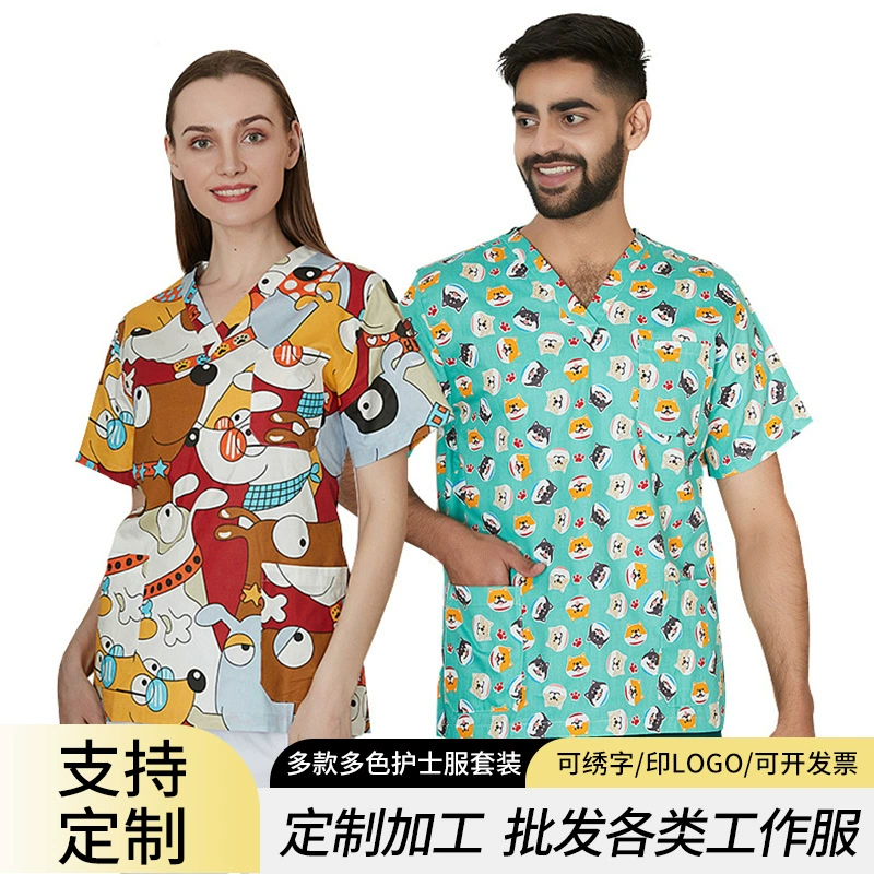 Одежда для медсестер на заказ, женская верхняя одежда с длинными короткими рукавами, эластичная быстросохнущая Хирургическая Одежда с мультяшным принтом, Рабочая форма для мужчин