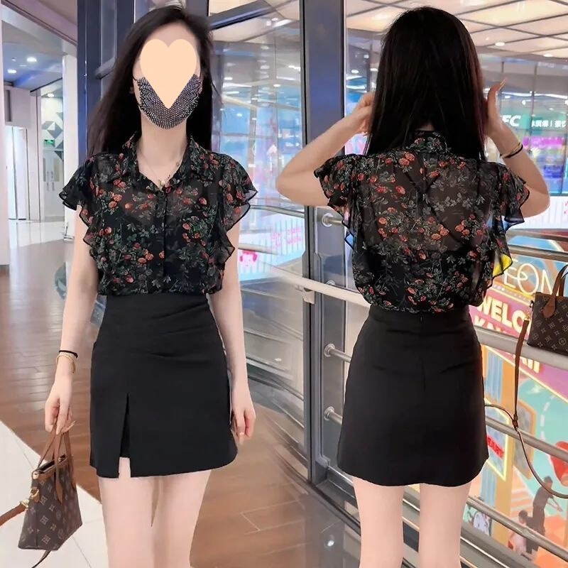 Floral Chiffon Shirt for Women 2026 New Summer Loose Retro Hong Kong Style Thin Versatile Youthful Top Floral Chiffon Shirt for Women 2026 New Summer Loose Retro Hong Kong Style Thin Versatile Youthful Top