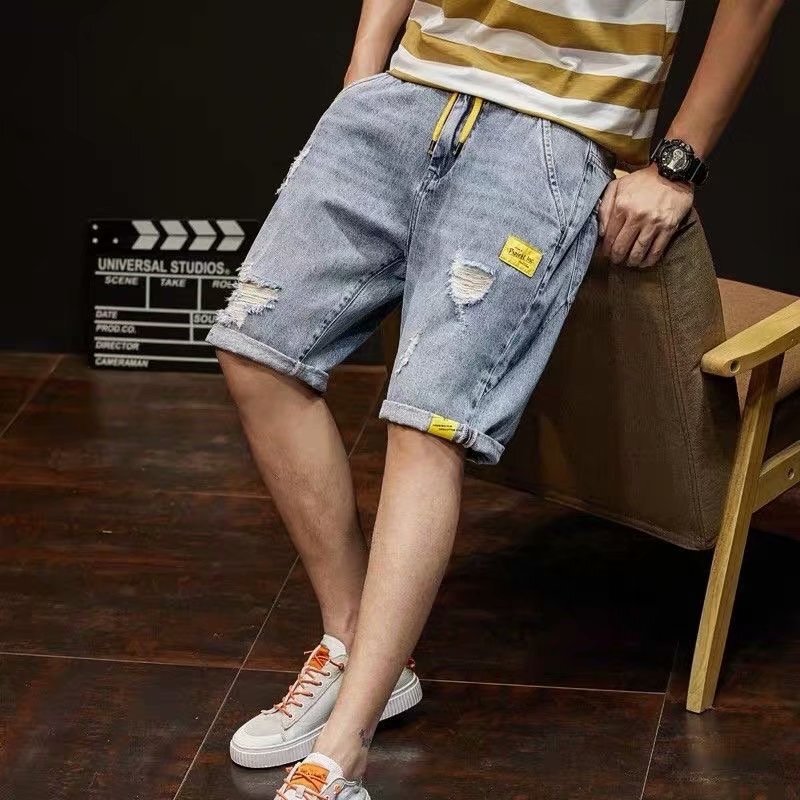 Men's Loose Versatile Denim Shorts, Summer Thin Casual Ripped Mid-Length Shorts, Korean Style Trendy