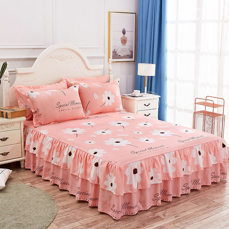 Falda de cama coreana Falda de cama de algodón de imitación agradable para la piel Funda de cama individual para dos piezas de tres piezas Funda de cama de encaje de doble capa de tres piezas image 17