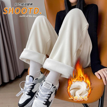 雪尼尔加绒裤子女秋冬新款加厚白色宽松垂感阔腿裤保暖慵懒休闲裤