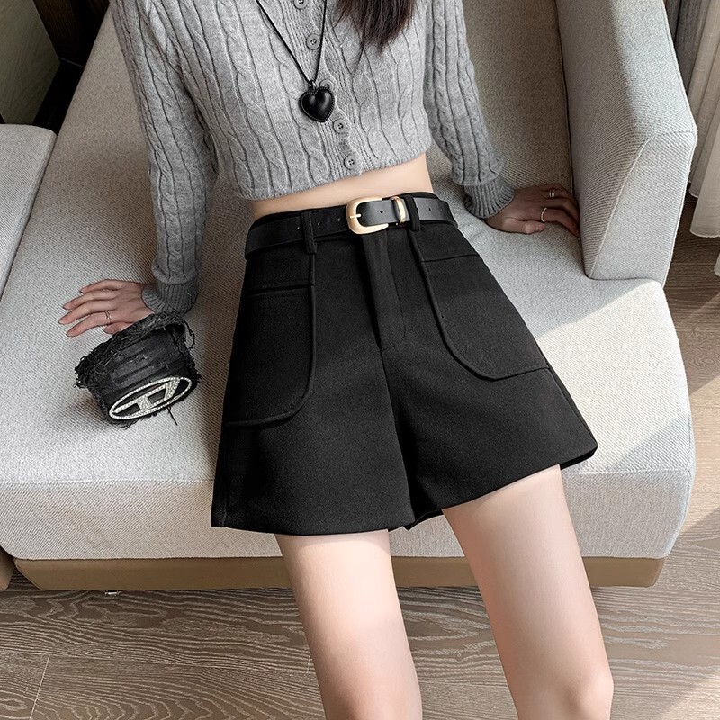 Elegant Versatile Wide Leg Woolen Shorts Women's Autumn and Winter 2024 New Winter High Waist A- Shaped Straight Casual Boots Pants Elegant Versatile Wide Leg Woolen Shorts Women's Autumn and Winter 2024 New Winter High Waist A- Shaped Straight Casual Boots Pants