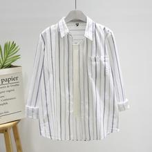 2025秋季新款韩版竖条纹百搭长袖衬衫女宽松休闲单口袋纯棉上衣