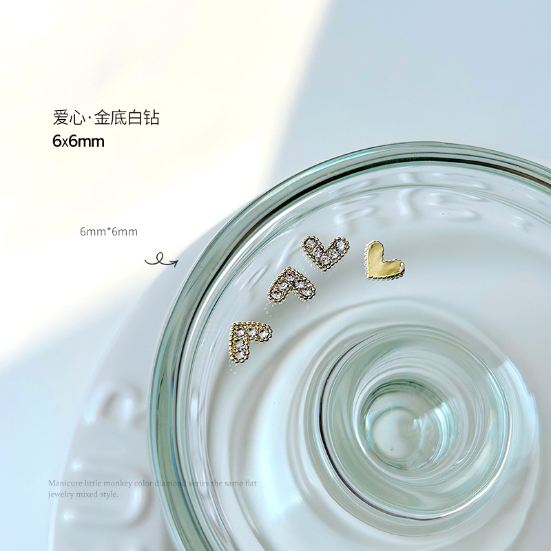 Celebridad en línea y2g Milenio chica caliente amor de uñas diamante perla joyería nail edge metal textura melocotón corazón diamante aleación