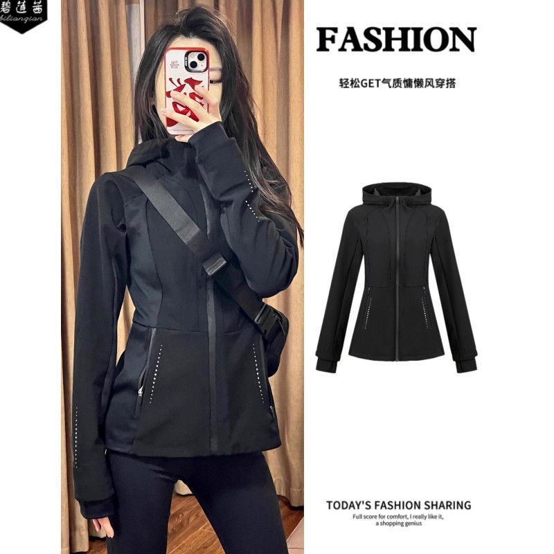 Black Slim Fit Soft Shell Jacket Cycling Suit Women's 2025 New Waist Slimming Early Autumn and Winter Wear