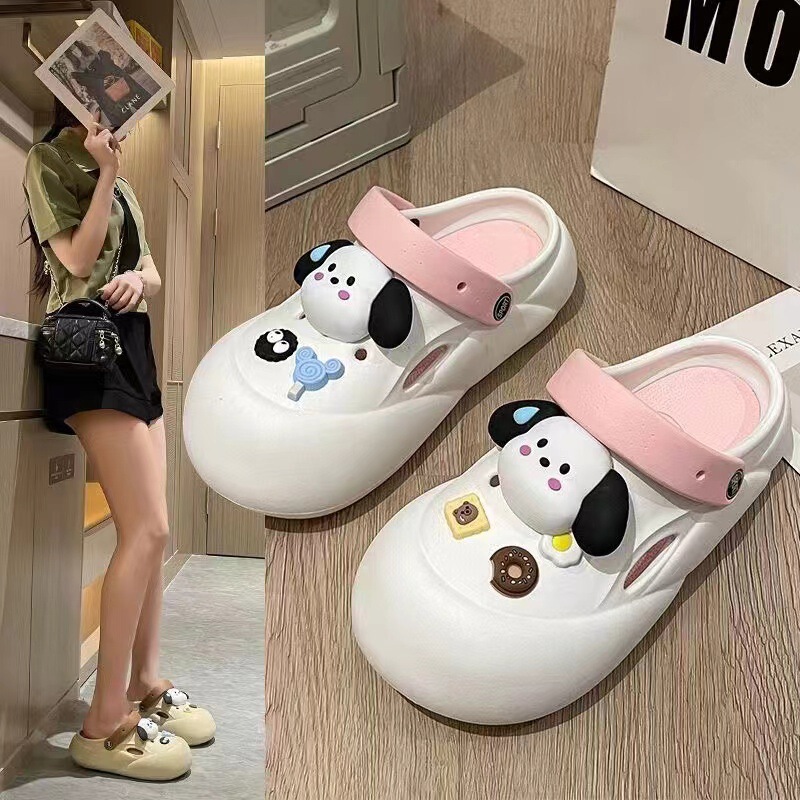 High-Looking DIY Croc Shoes Women's Summer Cute and Fashionable Home Outdoor Non-Slip Thick-Soled Plaid Beach Sandals