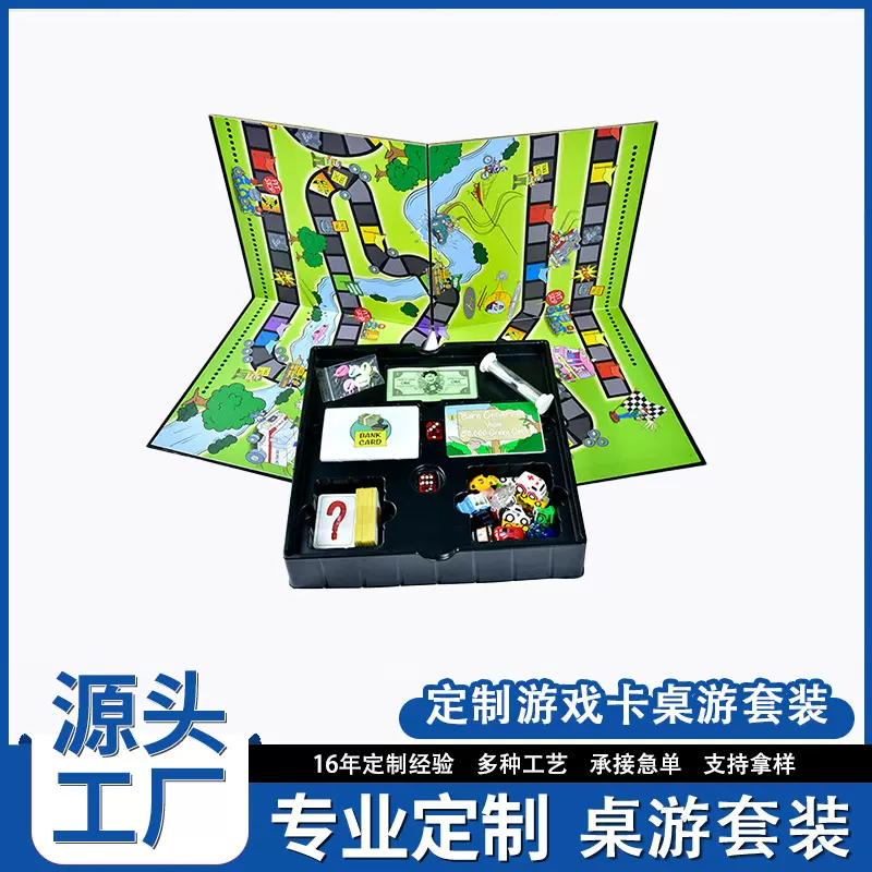 桌游定制外贸专供德系全套纸质大富翁类折叠棋盘工厂定制游戏卡牌