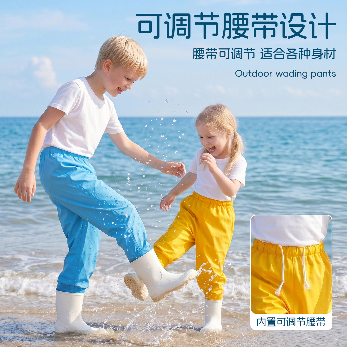 Ultra-lightweight children's waist-high water play suit, one-piece beach wading suit for boys and girls, water play equipment, beach wading pants, rain boots