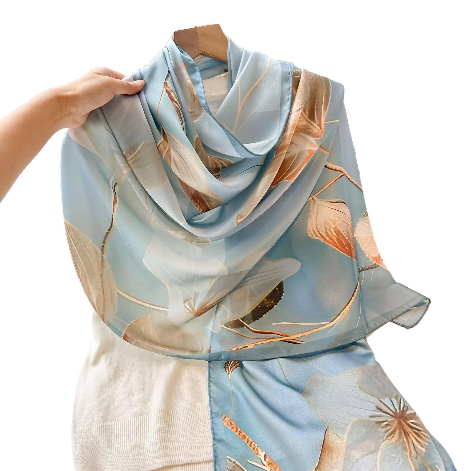 Women's High-End Pure Silk Scarf Mulberry Silk Printed Shawl Sun Protection Silk Beach Wrap Gift - Thumbnail 5
