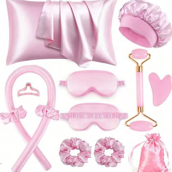 Cross-Border Heatless Curling Iron Amazon Lazy Summer Cool Silky Curling Tool 12-Piece Set with Shower Cap and Eye Mask Wholesale