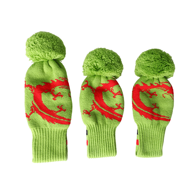 Directo de fábrica de pelo transfronterizo e-commerce Amazon golf suministros de madera de polo cubierta de la cabeza de Rod de lana cubierta de sombrero de tejer dragón