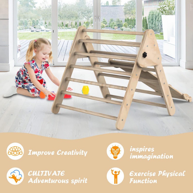 A字折叠攀爬架室内早教幼儿园三角爬梯滑梯实木儿童感统训练器材