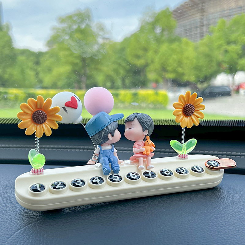 Balloon Couple Doll Temporary Parking Number Plate Cute Creative Car Moving Phone Plate Aromatherapy Car Interior Decoration Ornaments