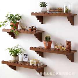 跨境木质客厅装饰墙上储物架绿植花盆架一字板置物架波浪形隔板架