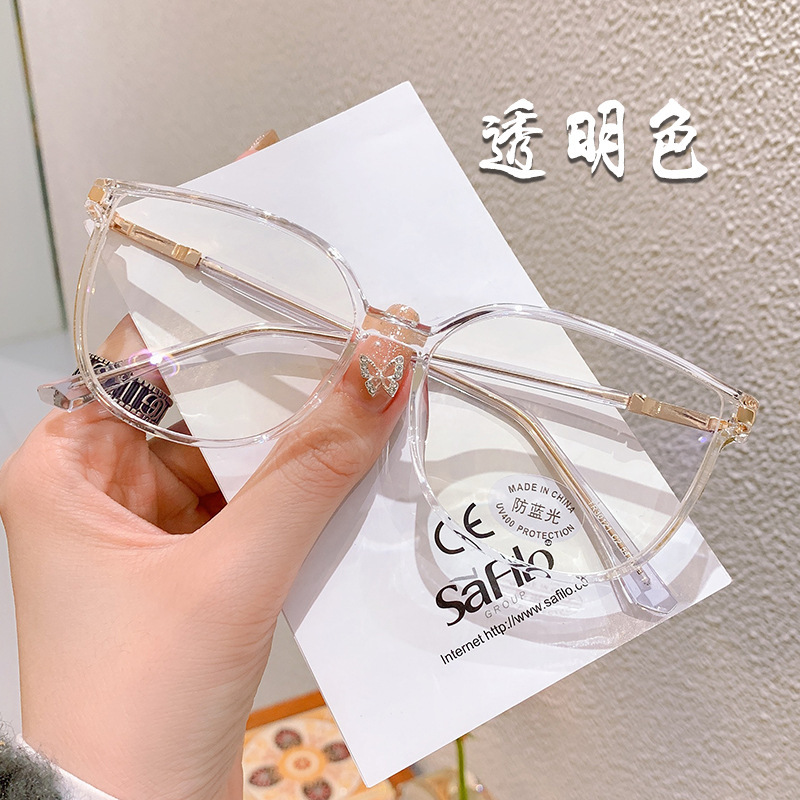 Live Broadcast New Plain Reading Glasses for Women, Transparent Tea Frame, High-Definition Anti-Blue Light Reading Glasses, Big Face Slimming Look Flat Glasses