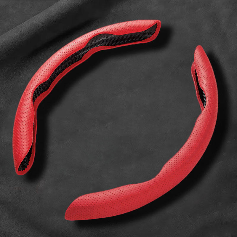 New Cross-Border Perforated Nappa Leather Steering Wheel Cover with Segmented Anti-Slip Carbon Fiber Steering Wheel Clip, Suitable for All Seasons