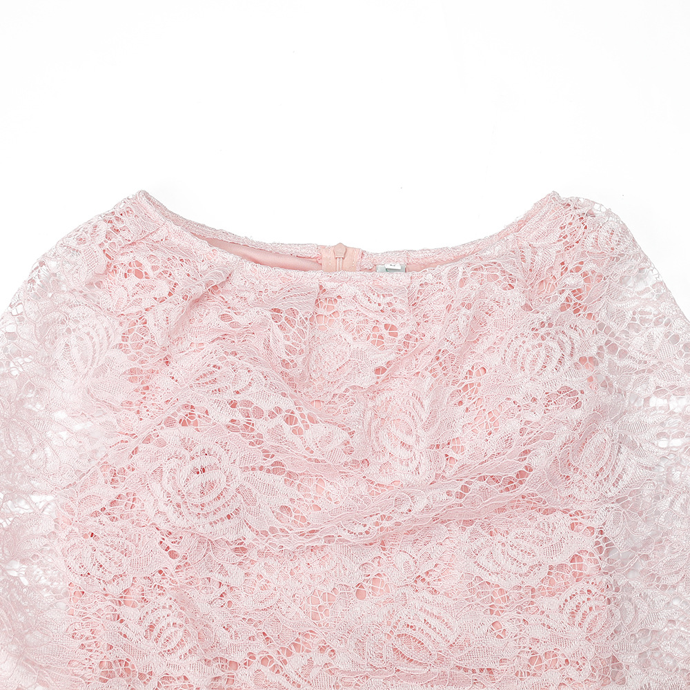 AliExpress Amazon Women's Shawl Elegant Lady Mid-Length Slim-Fit Sheath Lotus Pink Lace Dress