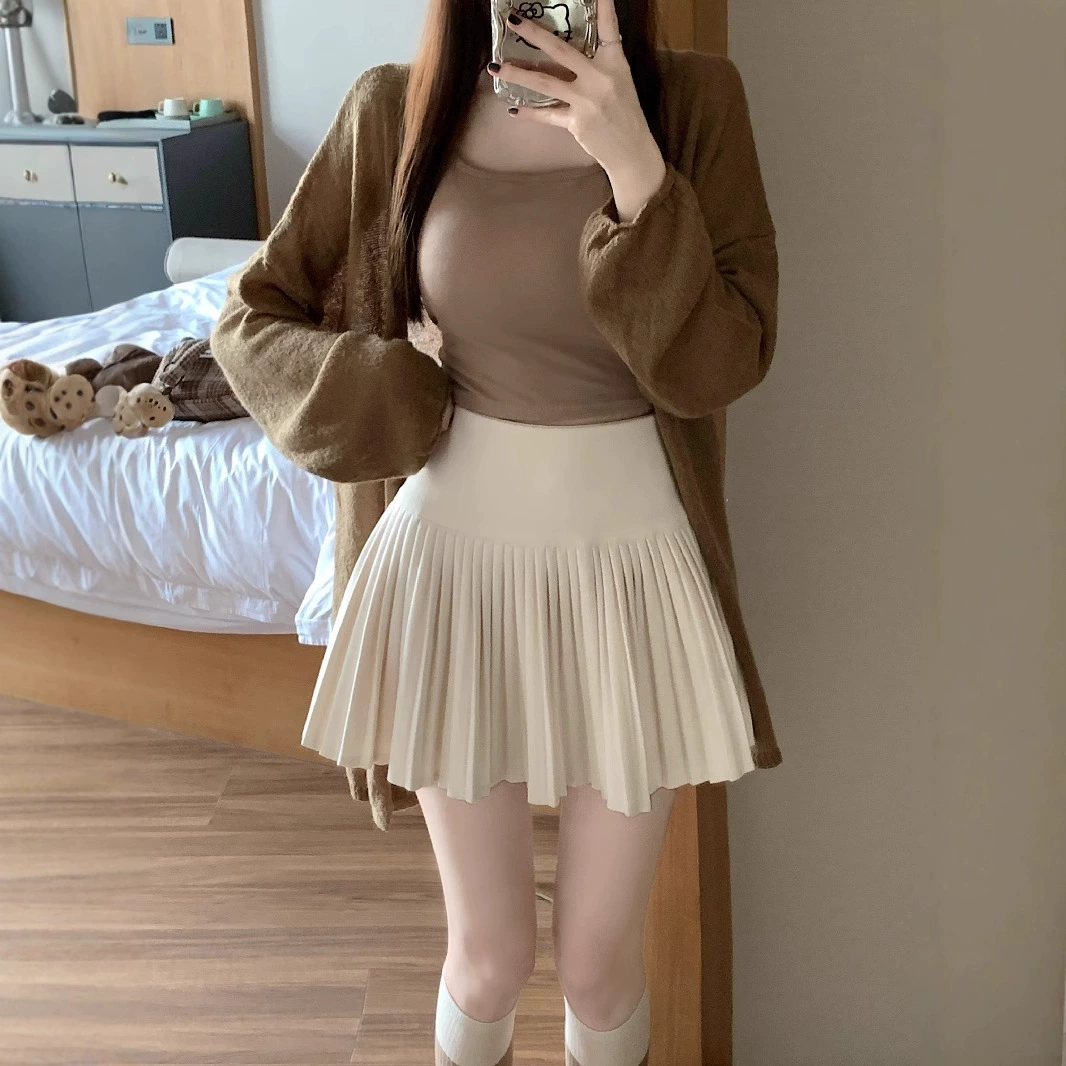 Плюс размер чистый ветер, пряная девушка, меха, юбка, женская высокая талия, тонкая, маленькая сексуальная плиссированная юбка