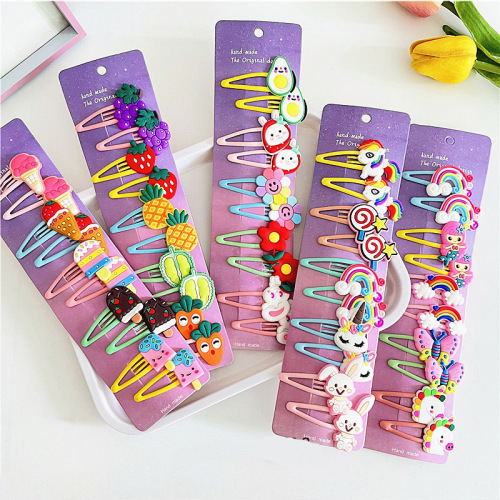 Children's Fruit Flower Hair Clips Set of 10 Girls Baby Edge Clips BB Clips Ice Cream Candy Cute Hair Accessories