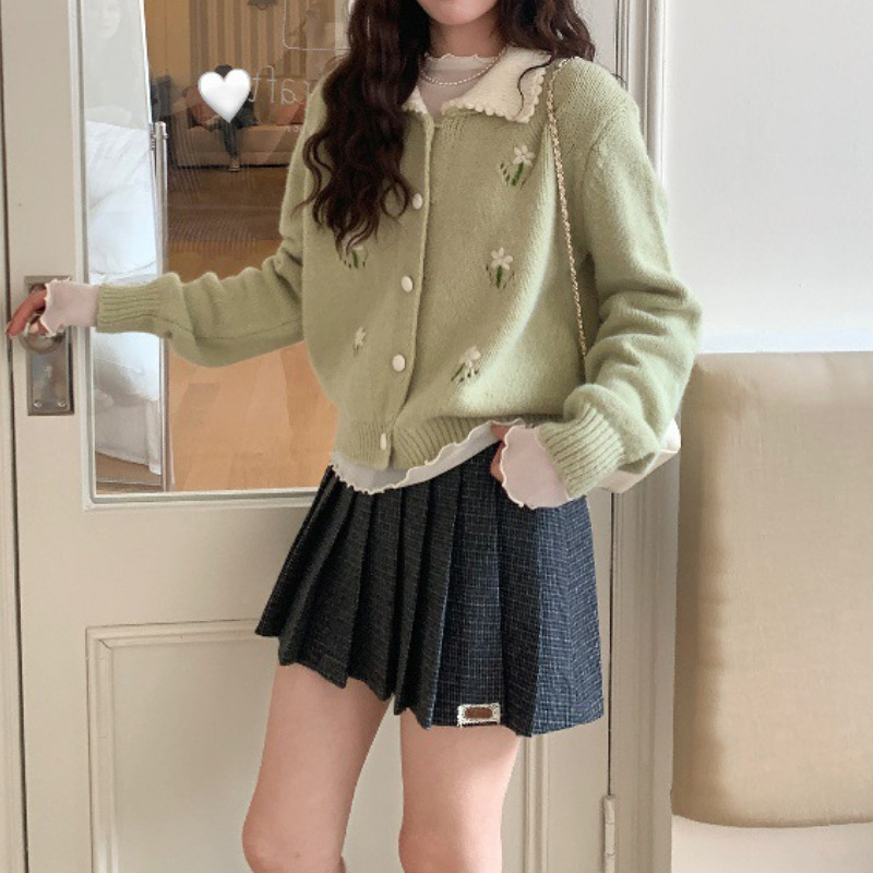 LEKA Gentle Style Floral Embroidery Knit Cardigan for Women 2026 Autumn High-End Doll Collar Top Sweater Coat LEKA Gentle Style Floral Embroidery Knit Cardigan for Women 2026 Autumn High-End Doll Collar Top Sweater Coat