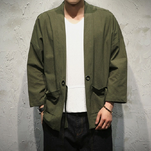 Chaqueta de estilo chino, manga tres cuartos, traje Tang masculino, Hanfu, cárdigan japonés japonés, kimono, lino, pino ancho image 13