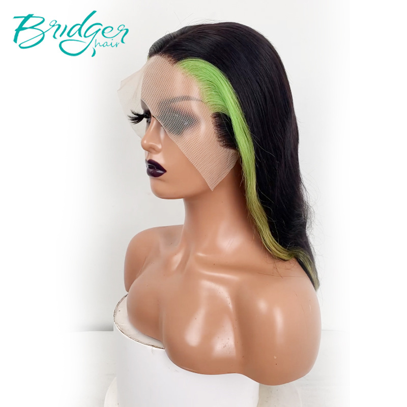 13*4 lace wig side pick two strands of 613 dyed green human hair Wigs_voghion.com