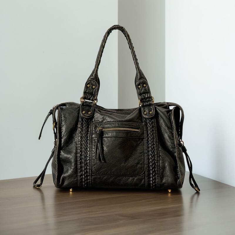 Cross-Border 2025 Korean Style Women's Bag Amazon Casual Washed Leather Shoulder Bag Soft Leather Retro Motorcycle Bag Crossbody Bag