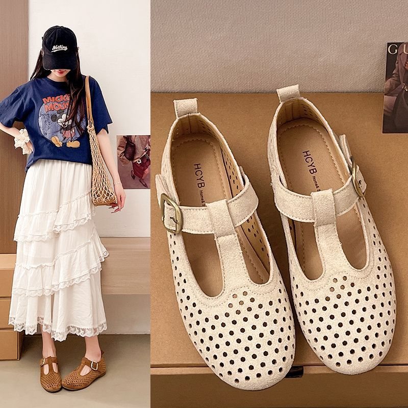 French-style Mary Jane For Women, 2026 Summer Collection, Round Toe, Shallow Cut, Hollowed-out, Breathable, Comfortable,_vogvips.com