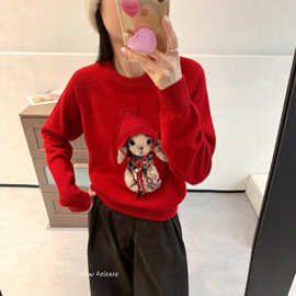 手工编织立体戴帽羊绒羊毛卡通小兔子韩系休闲毛衣女冬季2025新款
